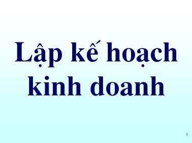 Bài giảng Lập kế hoạch kinh doanh