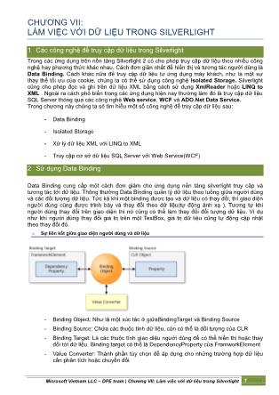 Bài giảng Mạng Silverlight - Chương 7: Làm việc với dữ liệu trong Silverlight