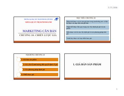 Bài giảng Marketing căn bản - Chương 10: Chiến lược giá - Th.s Huỳnh Hạnh Phúc