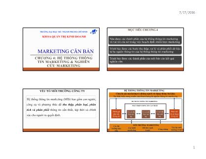 Bài giảng Marketing căn bản - Chương 4: Hệ thống thông tin marketing và nghiên cứu marketing - Th.s Huỳnh Hạnh Phúc