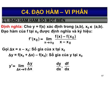 Bài giảng môn Toán cao cấp - Chương 4: Đạo hàm-Vi phân