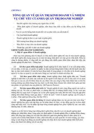 Bài giảng Quản lý doanh nghiệp - Chương 1: Tổng quan về quản trị kinh doanh và nhiệm vụ chủ yếu của nhà quản trị doanh nghiệp