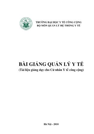 Bài giảng Quản lý y tế