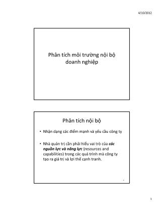 Bài giảng Quản trị chiến lược - Tuần 2, Bài 2: Phân tích môi trường nội bộ doanh nghiệp - Lê Mạnh Đức