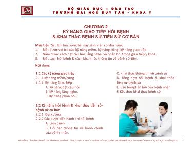 Bài giảng Tiền lâm sàng về các kỹ năng lâm sàng - Chương 2: Kỹ năng giao tiếp, hỏi bệnh & khai thác bệnh sử-tiền sử cơ bản