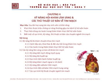 Bài giảng Tiền lâm sàng về các kỹ năng lâm sàng - Chương 4: Kỹ năng hỏi-Khám lâm sàng & các thủ thuật cơ bản về tim mạch