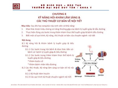 Bài giảng Tiền lâm sàng về các kỹ năng lâm sàng - Chương 8: Kỹ năng hỏi-Khám lâm sàng & các thủ thuật cơ bản về nội tiết