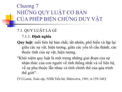 Bài giảng Triết học - Chương 7: Những quy luật cơ bản của phép biện chứng duy vật