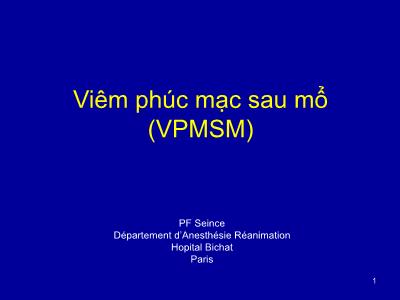 Bài giảng Viêm phúc mạc sau mổ (VPMSM)