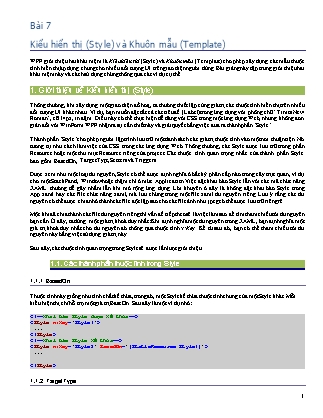 Bài giảng WPF (Windows Presentation Foundation) - Bài 7: Kiểu hiển thị (Style) và Khuôn mẫu (Template)