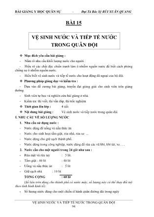 Bài giảng Y học quân sự - Bài 15: Vệ sinh nước và tiếp tế nước trong quân đội - Bùi Xuân Quang