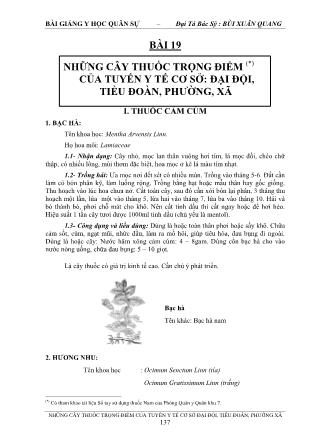 Bài giảng Y học quân sự - Bài 19: Những cây thuốc trọng điểm của tuyến y tế cơ sở: đại đội, tiểu đoàn, phường, xã - Bùi Xuân Quang