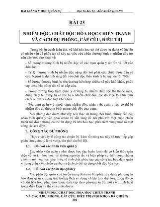 Bài giảng Y học quân sự - Bài 23: Nhiễm độc, chất độc hóa học chiến tranh và cách dự phòng, cấp cứu, điều trị - Bùi Xuân Quang