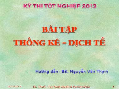 Bài tập Thống kê-dịch tễ - Nguyễn Văn Thịnh