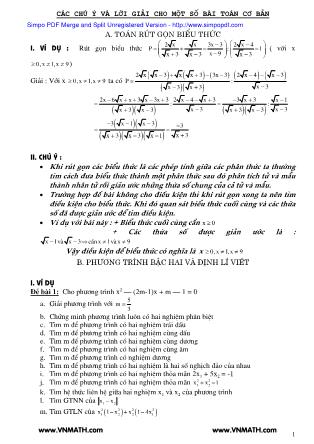 Các chú ý và lời giảI cho một số bài toán cơ bản