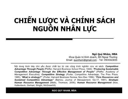 Chiến lược và chính sách nguồn nhân lực - Ngô Quý Nhâm