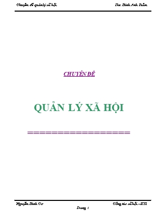 Chuyên đề quản lý xã hội - Ths. Đinh Anh Tuấn