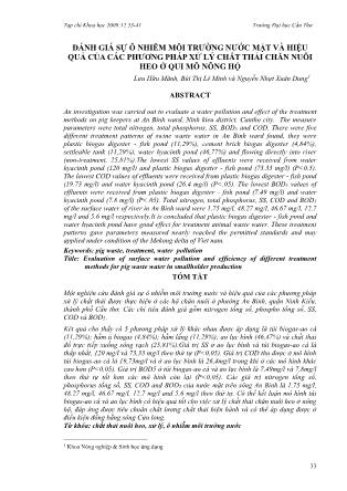 Đánh giá sự ô nhiễm môi trường nước mặt và hiệu quả của các phương pháp xử lý chất thải chăn nuôi heo ở qui mô nông hộ