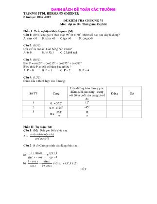 Đề kiểm tra Toán một số trường THPT