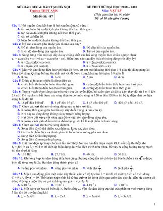 Đề thi thử Đại học môn Vật lý - Trường THPT AMS - Năm học: 2008-2009 - Mã đề: 487