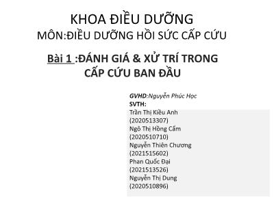 Điều dưỡng hồi sức cấp cứu - Bài 1: Đánh giá & xử trí trong cấp cứu ban đầu