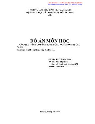 Đồ án Tính toán thiết kế hệ thống hấp thụ khí SO2