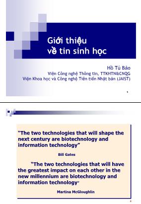 Giới thiệu về tin sinh học - Hồ Tú Bảo