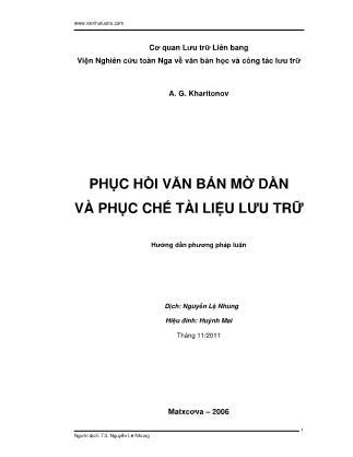 Hướng dẫn phương pháp luận Phục hồi văn bản mờ dần và phục chế tài liệu lưu trữ - TS. Nguyễn Lệ Nhung