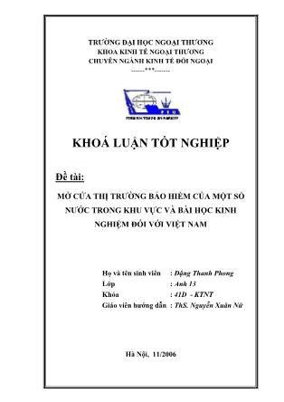 Khóa luận Mở cửa thị trường bảo hiểm của một số nước trong khu vực và bài học kinh nghiệm đối với Việt Nam