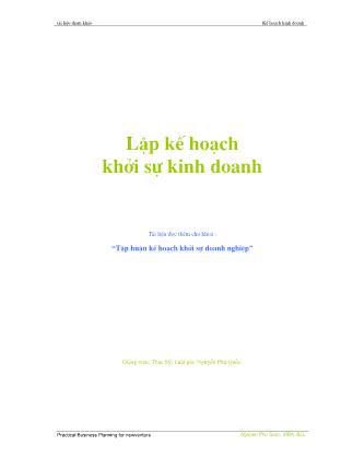 Lập kế hoạch khởi sự kinh doanh - ThS. Nguyễn Phú Quốc