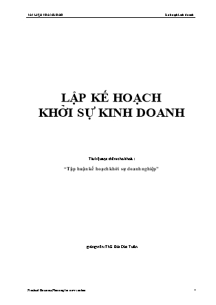 Lập kế hoạch khởi sự kinh doanh