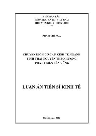 Luận văn Chuyển dịch cơ cấu kinh tế ngành tỉnh Thái Nguyên theo hướng phát triển bền vững