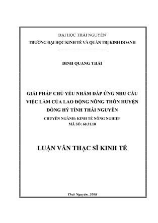 Luận văn Giải pháp chủ yếu nhằm đáp ứng nhu cầu việc làm của lao động nông thôn huyện Đồng Hỷ tỉnh Thái Nguyên