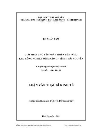 Luận văn Giải pháp chủ yếu phát triển bền vững khu công nghiệp sông Công - Tỉnh Thái Nguyên