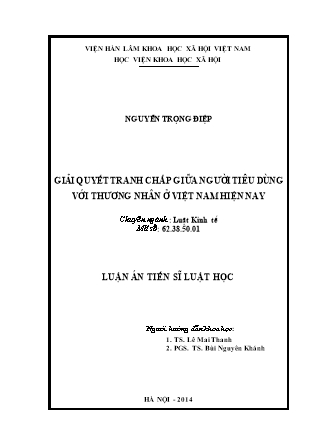 Luận văn Giải quyết tranh chấp giữa người tiêu dùng với thương nhân ở Việt Nam hiện nay