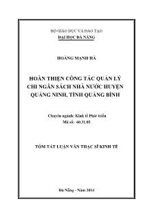 Luận văn Hoàn thiện công tác quản lý chi ngân sách nhà nước huyện Quảng Ninh, tỉnh Quảng Bình