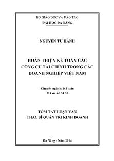 Luận văn Hoàn thiện kế toán các công cụ tài chính trong các doanh nghiệp Việt Nam