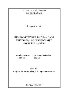 Luận văn Huy động tiền gửi tại Ngân hàng Thương mại cổ phần Nam Việt, chi nhánh Đà Nẵng