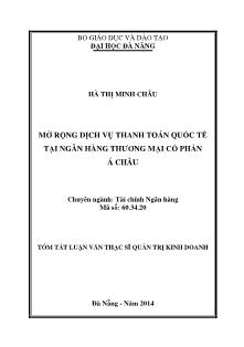 Luận văn Mở rộng dịch vụ thanh toán quốc tế tại Ngân hàng thương mại cổ phần Á Châu