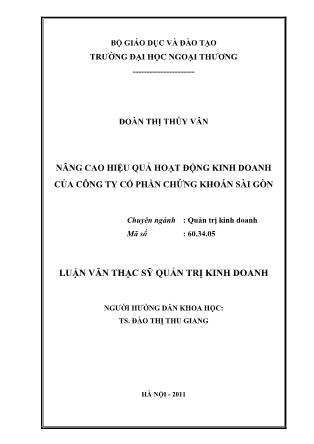 Luận văn Nâng cao hiệu quả hoạt động kinh doanh của công ty cổ phần chứng khoán Sài Gòn