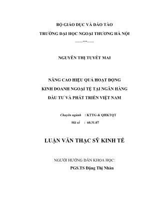 Luận văn Nâng cao hiệu quả hoạt động kinh doanh ngoại tệ tại ngân hàng đầu tư và phát triển Việt Nam