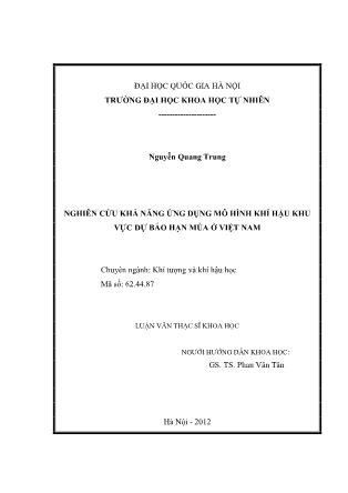 Luận văn Nghiên cứu khả năng ứng dụng mô hình khí hậu khu vực dự báo hạn mùa ở Việt Nam