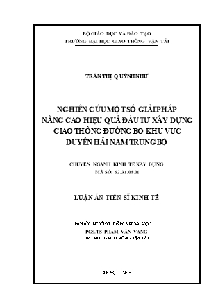 Luận văn Nghiên cứu một số giải pháp nâng cao hiệu quả đầu tư xây dựng giao thông đường bộ khu vực Duyên hải Nam Trung Bộ