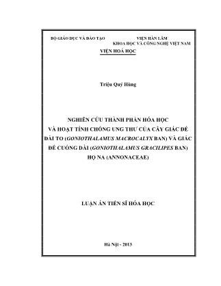 Luận văn Nghiên cứu thành phần hóa học và hoạt tính chống ung thư của cây giác đế đài to và giác đế cuống dài họ Na