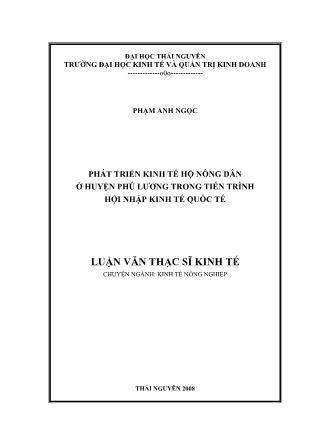 Luận văn Phát triển kinh tế hộ nông dân ở huyện Phú Lương trong tiến trình hội nhập kinh tế quốc tế