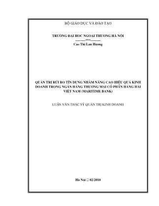 Luận văn Quản trị rủi ro tín dụng nhằm nâng cao hiệu quả kinh doanh trong Ngân hàng Thương mại cổ phần Hàng Hải Việt Nam (Maritime Bank)