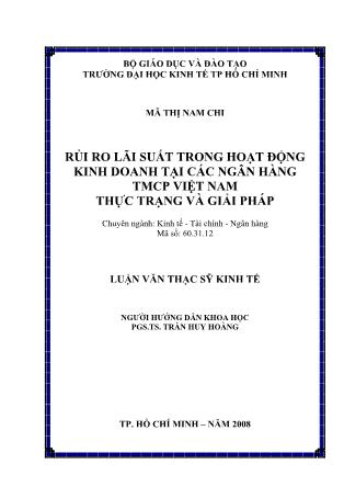 Luận văn Rủi ro lãi suất trong hoạt động kinh doanh tại các NHTMCP Việt Nam-Thực trạng và giải pháp