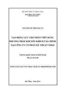 Luận văn Tạo động lực cho nhân viên bằng phương pháp khuyến khích tài chính tại Công ty cổ phần kỹ thuật Teko