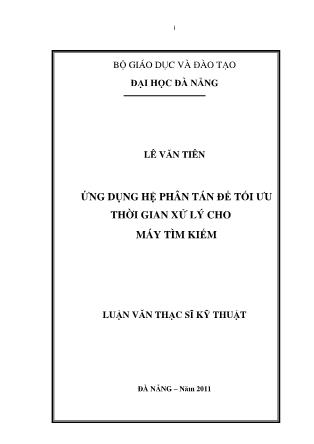 Luận văn Ứng dụng hệ phân tán để tối ưu thời gian xử lý cho máy tìm kiếm