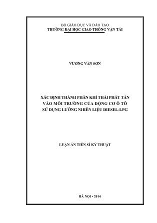 Luận văn Xác định thành phần khí thải phát tán vào môi trường của động cơ ô tô sử dụng lưỡng nhiên liệu Diesel-LPG